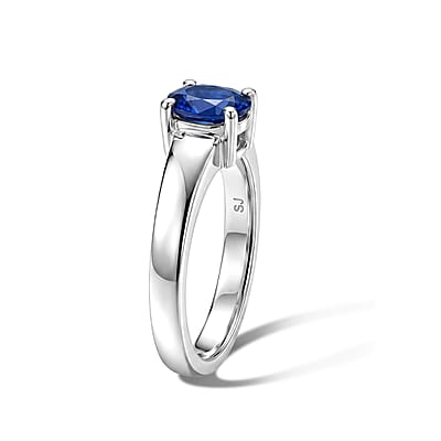 Simulated Blue Diamond Oval Solitaire Ring in Sterling Silver (Size 7.0)