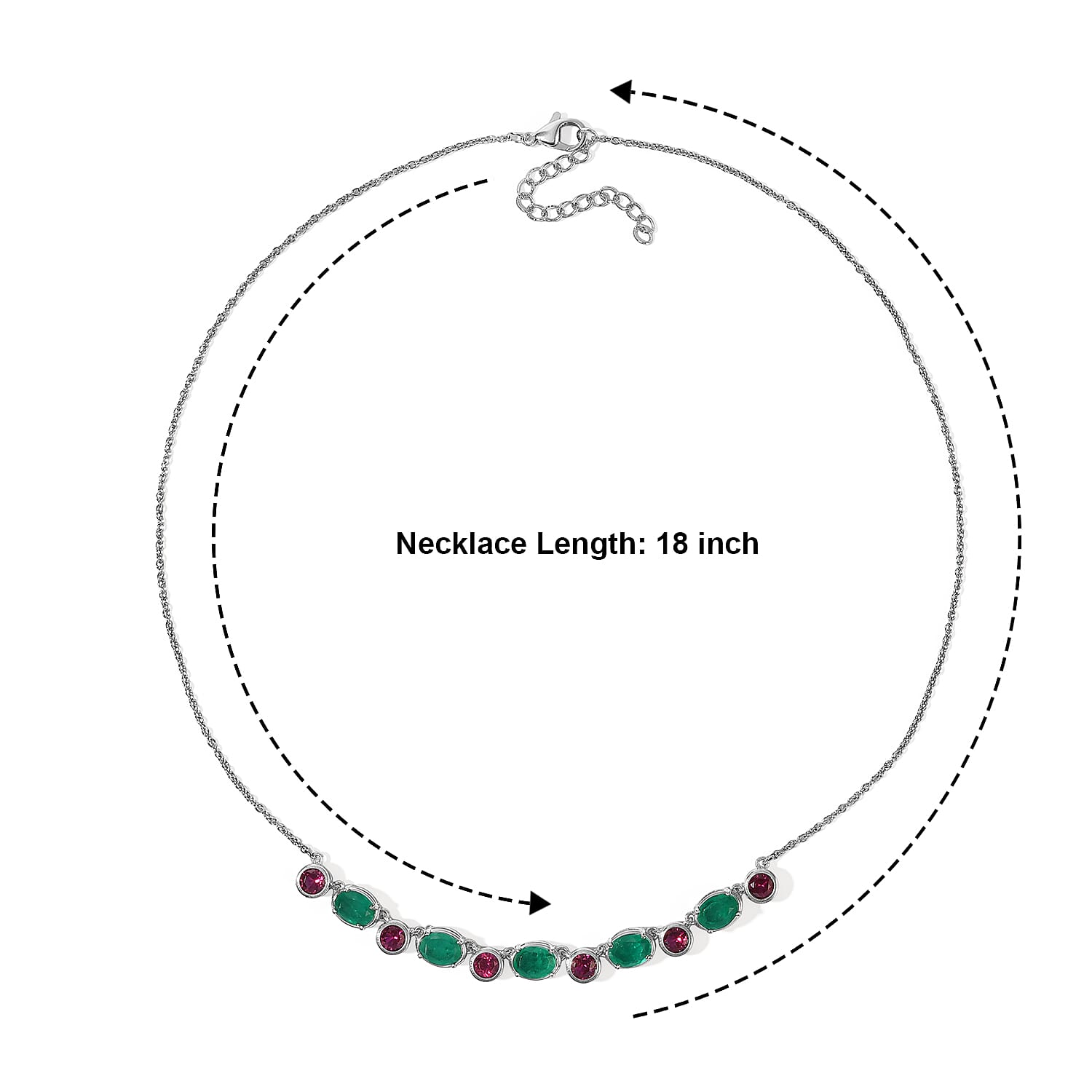 EverTrue Emeraldine Quartz (Triplet) and Lab Grown Ruby 11.10 ctw Necklace (18 Inches) in Platinum Bond with Stainless Steel