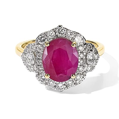 Certified and Appraised AAA Ruby and Luxuriant Lab Grown Diamond G-H SI 4.80 ctw Ring in 10K Yellow Gold (Size 6.0)