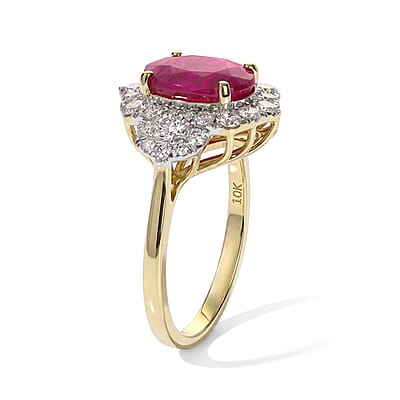 Certified and Appraised AAA Ruby and Luxuriant Lab Grown Diamond G-H SI 4.80 ctw Ring in 10K Yellow Gold (Size 6.0)