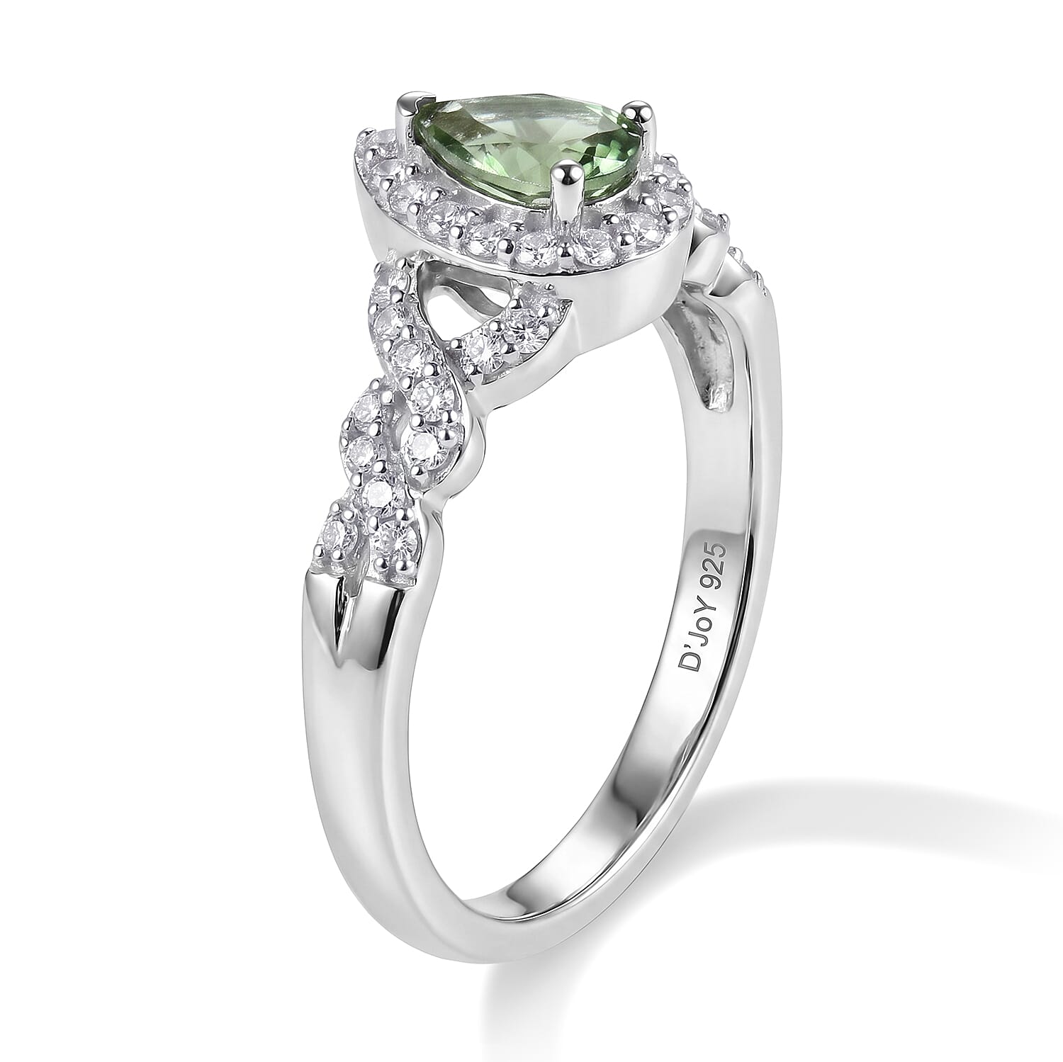D'Joy Natural Green Apatite and White Zircon 0.85 ctw Ring in Rhodium Over Sterling Silver (Size 6.0)