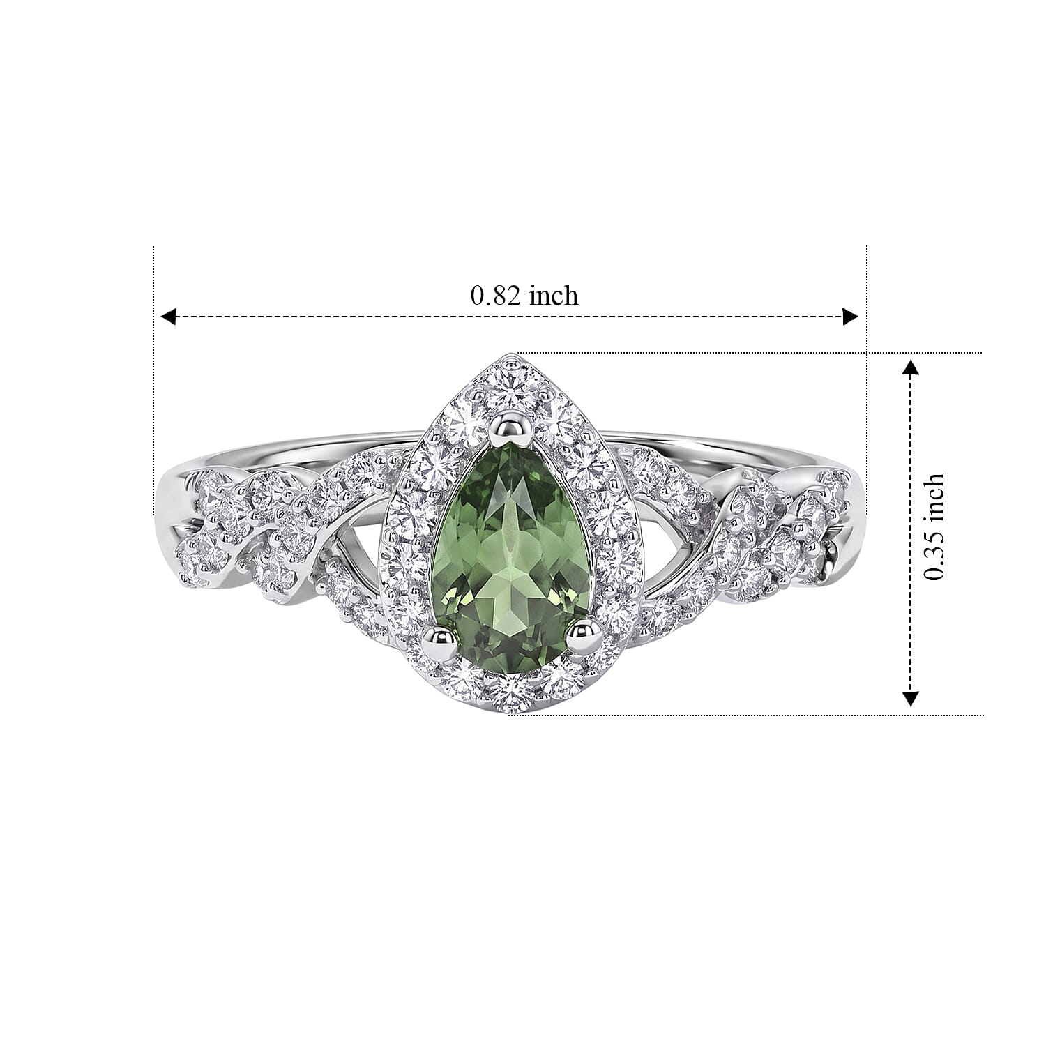 D'Joy Natural Green Apatite and White Zircon 0.85 ctw Ring in Rhodium Over Sterling Silver (Size 6.0)