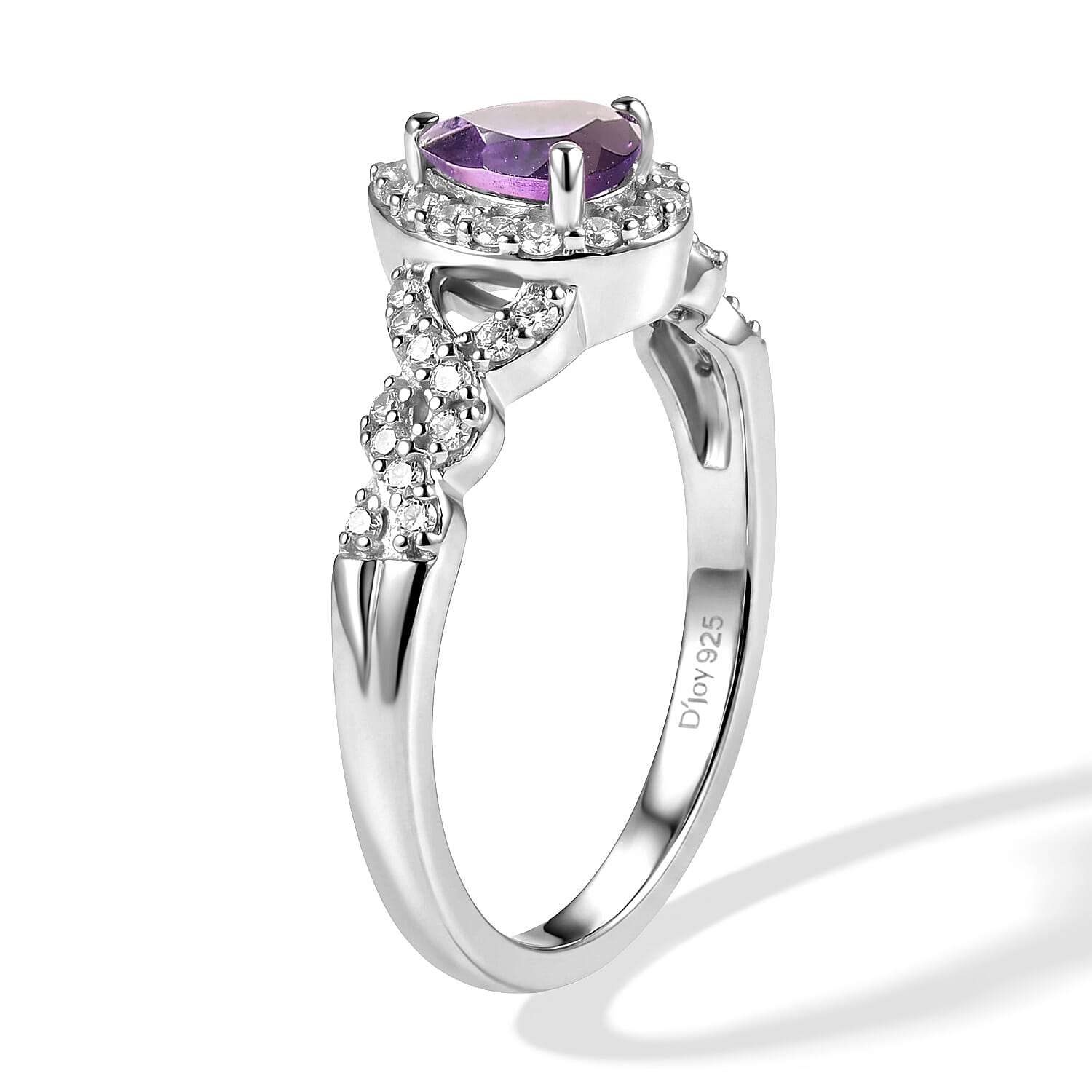 D'Joy Moroccan Amethystn and White Zircon 0.85 ctw Ring in Rhodium Over Sterling Silver (Size 6.0)