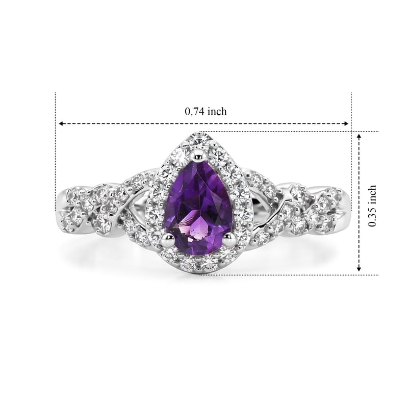 D'Joy Moroccan Amethystn and White Zircon 0.85 ctw Ring in Rhodium Over Sterling Silver (Size 6.0)