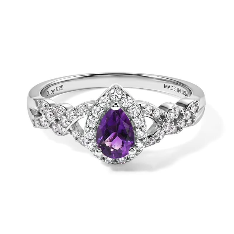 D'Joy Moroccan Amethystn and White Zircon 0.85 ctw Ring in Rhodium Over Sterling Silver (Size 8.0)