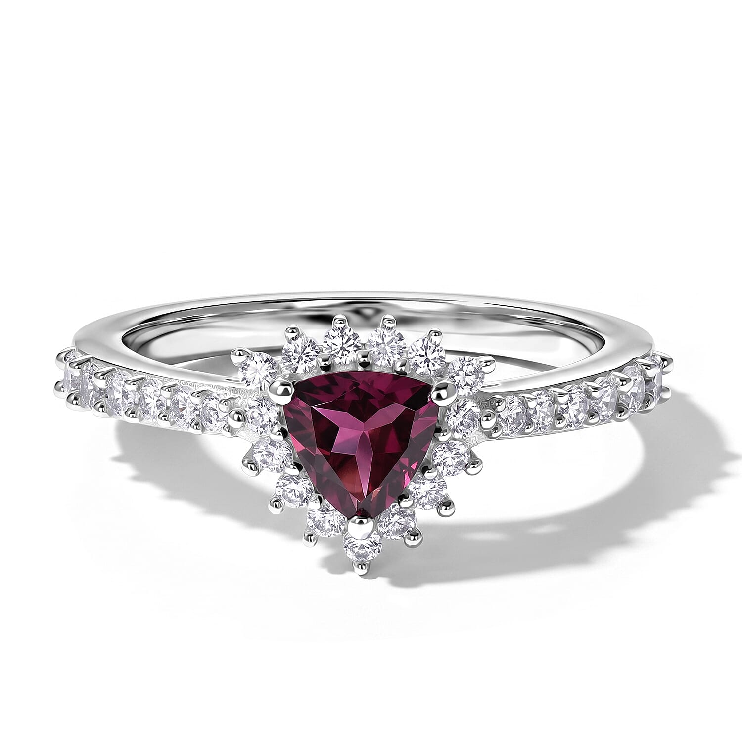 D'Joy Orissa Rhodolite Garnet and White Zircon 1.20 ctw Ring in Rhodium Over Sterling Silver (Size 6.0)