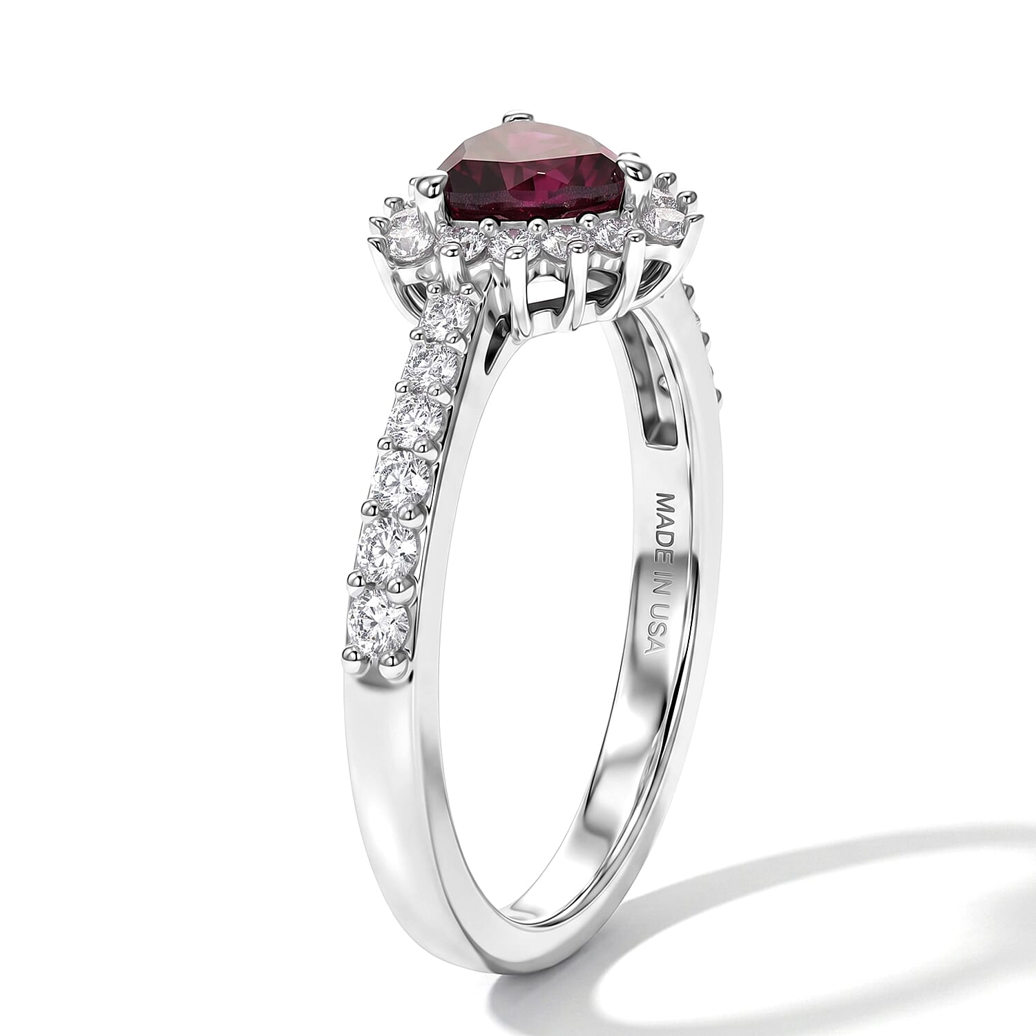 D'Joy Orissa Rhodolite Garnet and White Zircon 1.20 ctw Ring in Rhodium Over Sterling Silver (Size 6.0)