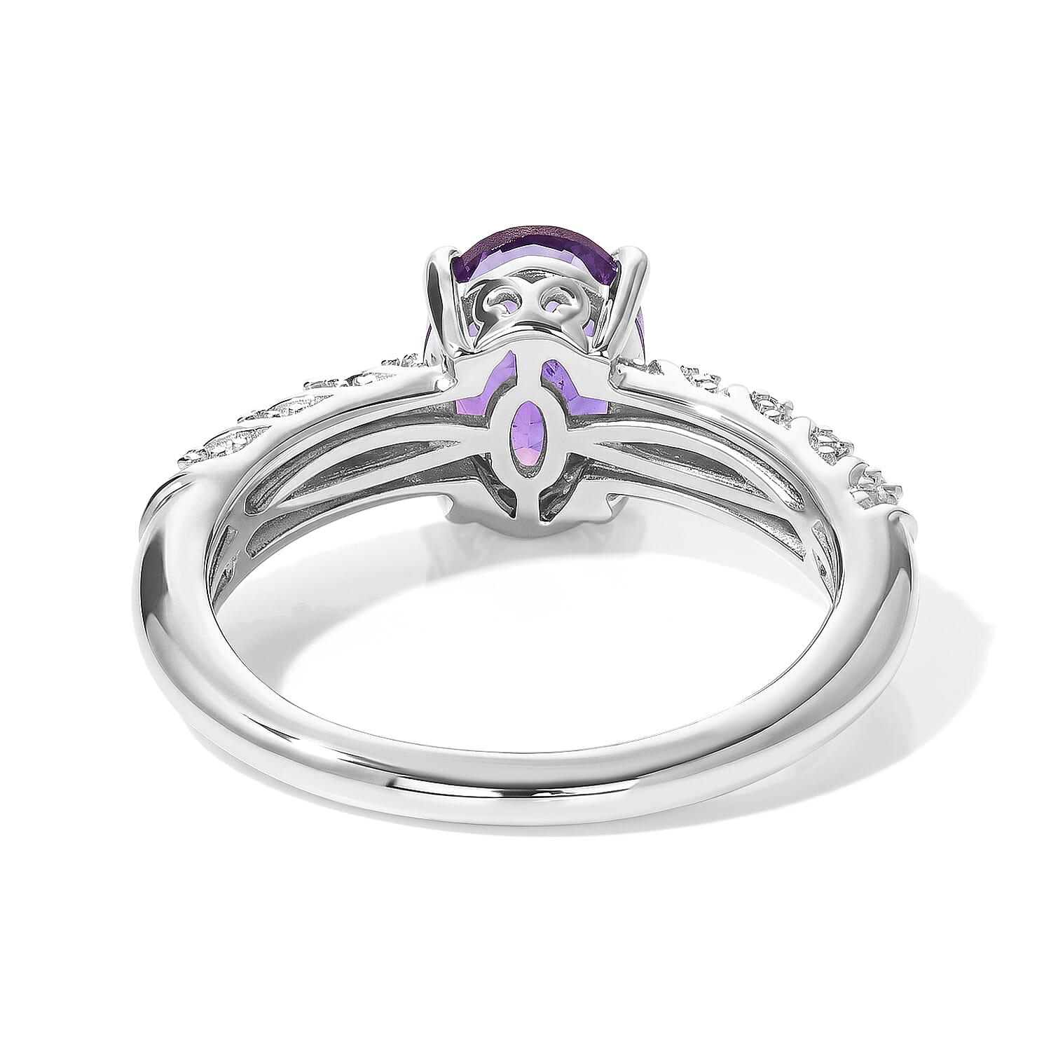 D'Joy African Amethyst and White Zircon 1.50 ctw Ring in Rhodium Over Sterling Silver (Size 10.0)