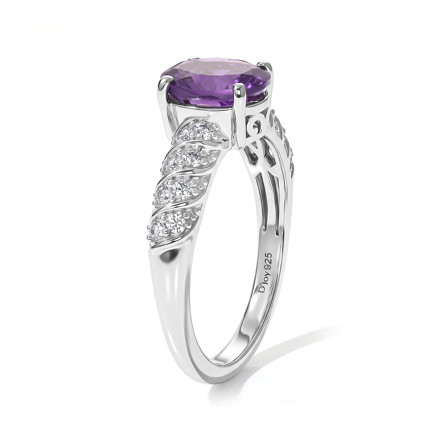 D'Joy African Amethyst and White Zircon 1.50 ctw Ring in Rhodium Over Sterling Silver (Size 10.0)