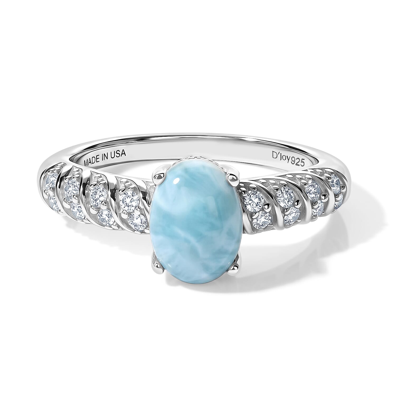 D'Joy Larimar and White Zircon 1.85 ctw Ring in Rhodium Over Sterling Silver (Size 6.0)