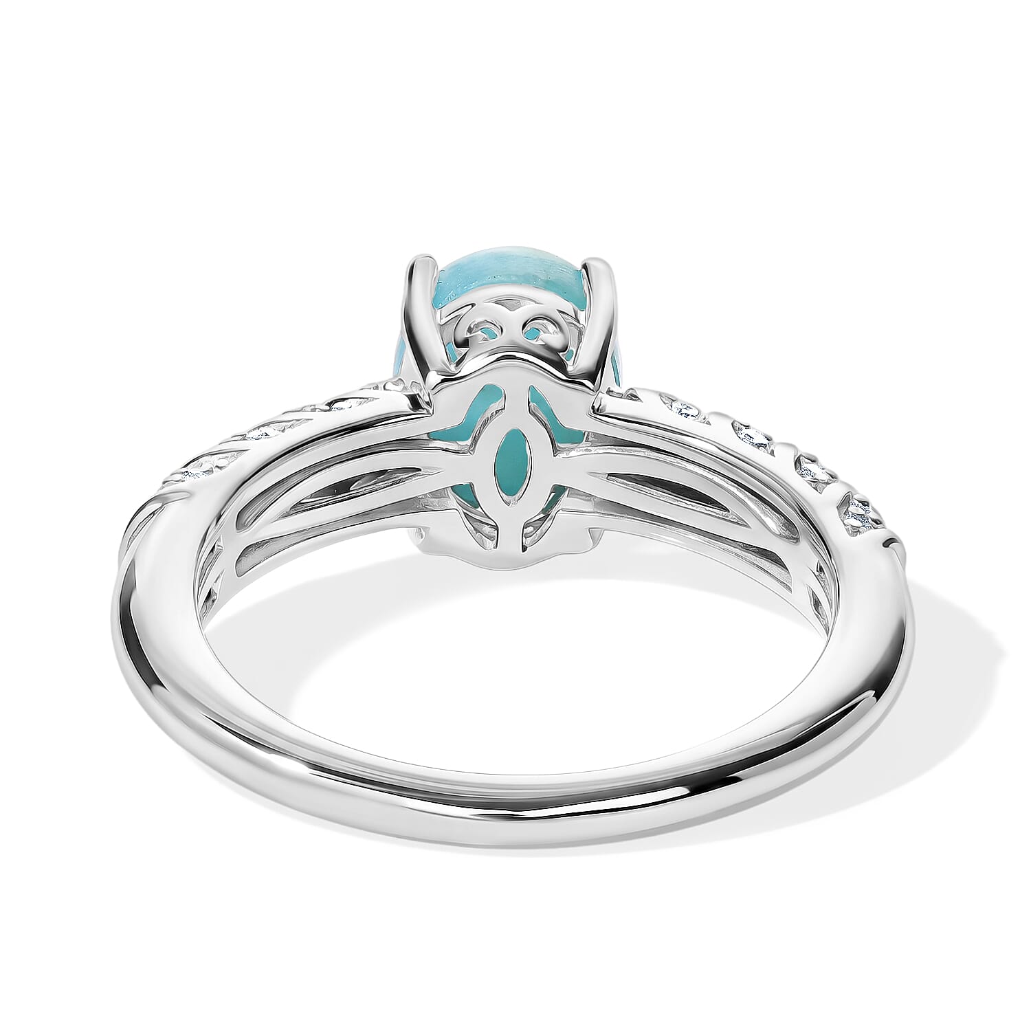 D'Joy Larimar and White Zircon 1.85 ctw Ring in Rhodium Over Sterling Silver (Size 6.0)