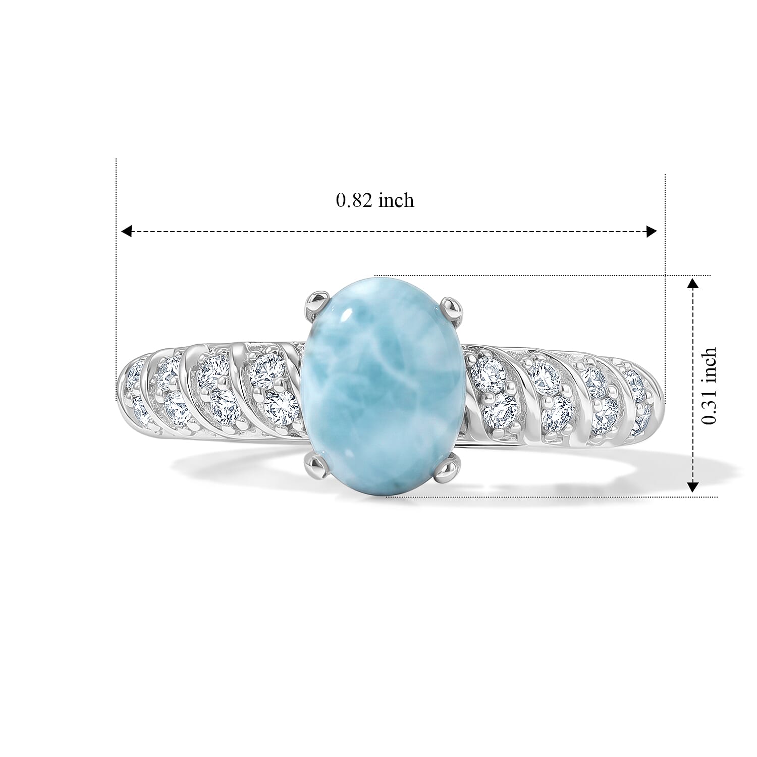 D'Joy Larimar and White Zircon 1.85 ctw Ring in Rhodium Over Sterling Silver (Size 6.0)