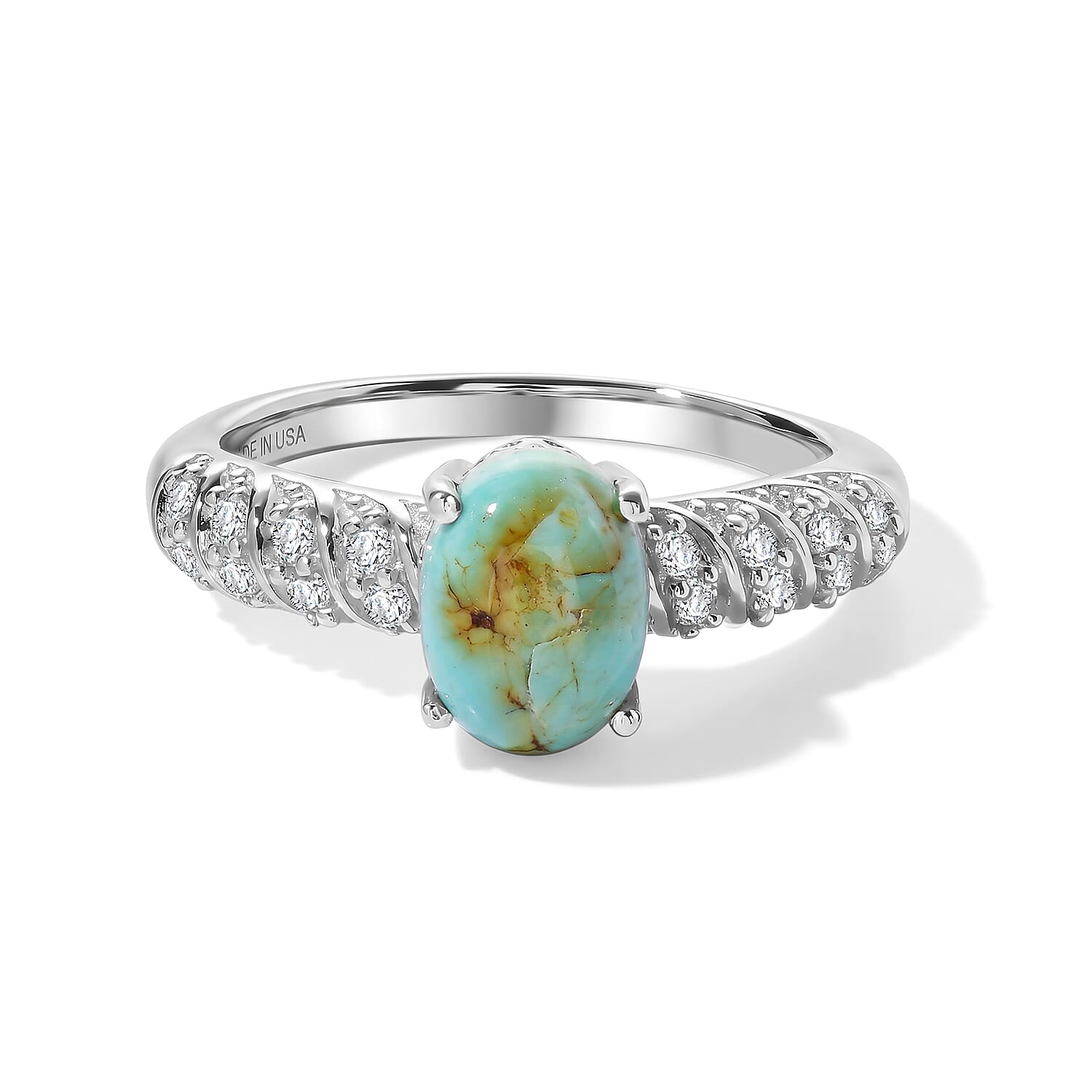 D'Joy Royston Turquoise and White Zircon 1.50 ctw Ring in Rhodium Over Sterling Silver (Size 7.0)
