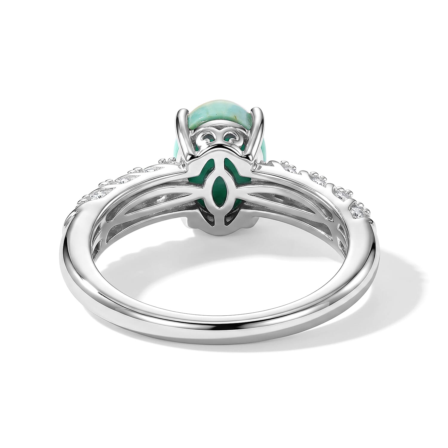 D'Joy Royston Turquoise and White Zircon 1.50 ctw Ring in Rhodium Over Sterling Silver (Size 7.0)