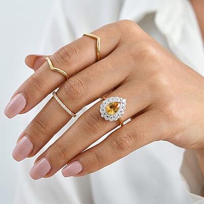 D'Joy Premium Brazilian Heliodor and Moissanite 1.60 ctw Ring in 18K Vermeil Yellow Gold Over Sterling Silver (Size 6.0)