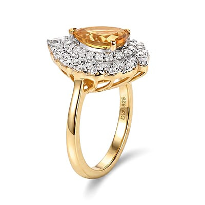 D'Joy Premium Brazilian Heliodor and Moissanite 1.60 ctw Ring in 18K Vermeil Yellow Gold Over Sterling Silver (Size 6.0)