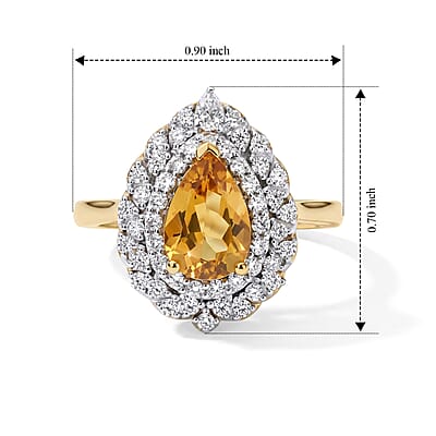 D'Joy Premium Brazilian Heliodor and Moissanite 1.60 ctw Ring in 18K Vermeil Yellow Gold Over Sterling Silver (Size 6.0)
