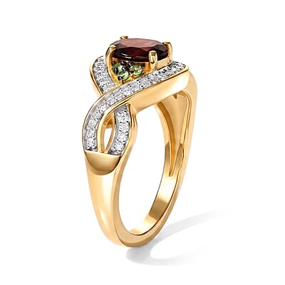 D'Joy AAA Red Zircon and Multi Gemstone 1.30 ctw Ring in 18K Vermeil Yellow Gold Over Sterling Silver (Size 5.0)