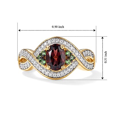 D'Joy AAA Red Zircon and Multi Gemstone 1.30 ctw Ring in 18K Vermeil Yellow Gold Over Sterling Silver (Size 5.0)