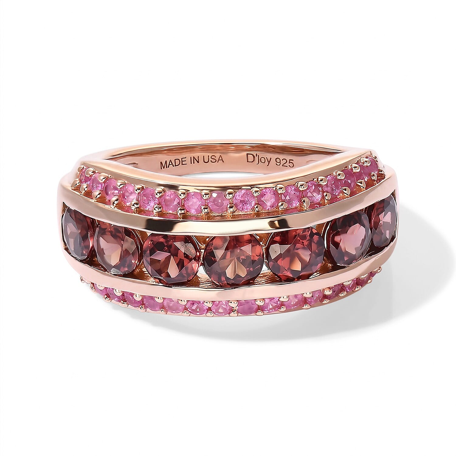 D''Joy AAA Red Zircon and Madagascar Pink Sapphire 3.00 ctw Half Eternity Band Ring in 18K Vermeil Rose Gold Over Sterling Silver (Size 6.0)