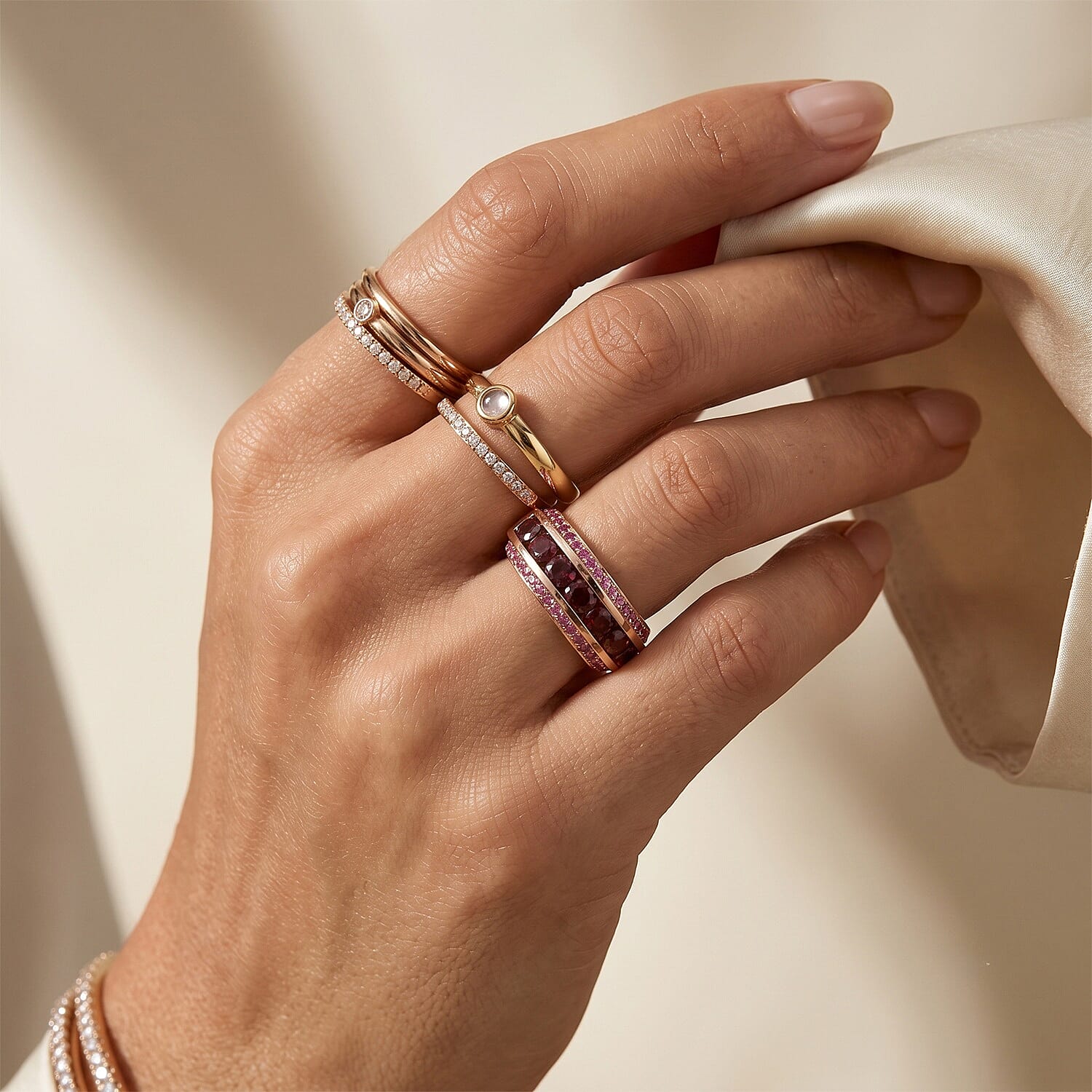 D'Joy AAA Red Zircon and Madagascar Pink Sapphire 3.00 ctw Half Eternity Band Ring in 18K Vermeil Rose Gold Over Sterling Silver (Size 6.0)