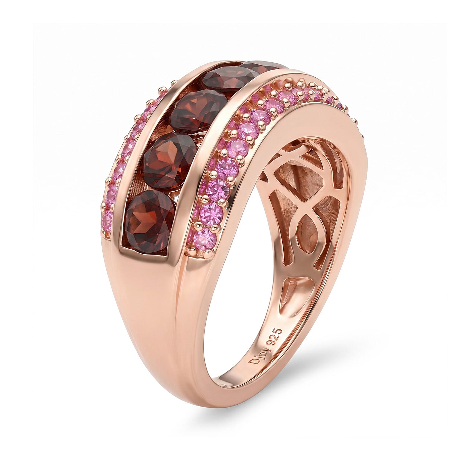 D'Joy AAA Red Zircon and Madagascar Pink Sapphire 3.00 ctw Half Eternity Band Ring in 18K Vermeil Rose Gold Over Sterling Silver (Size 6.0)