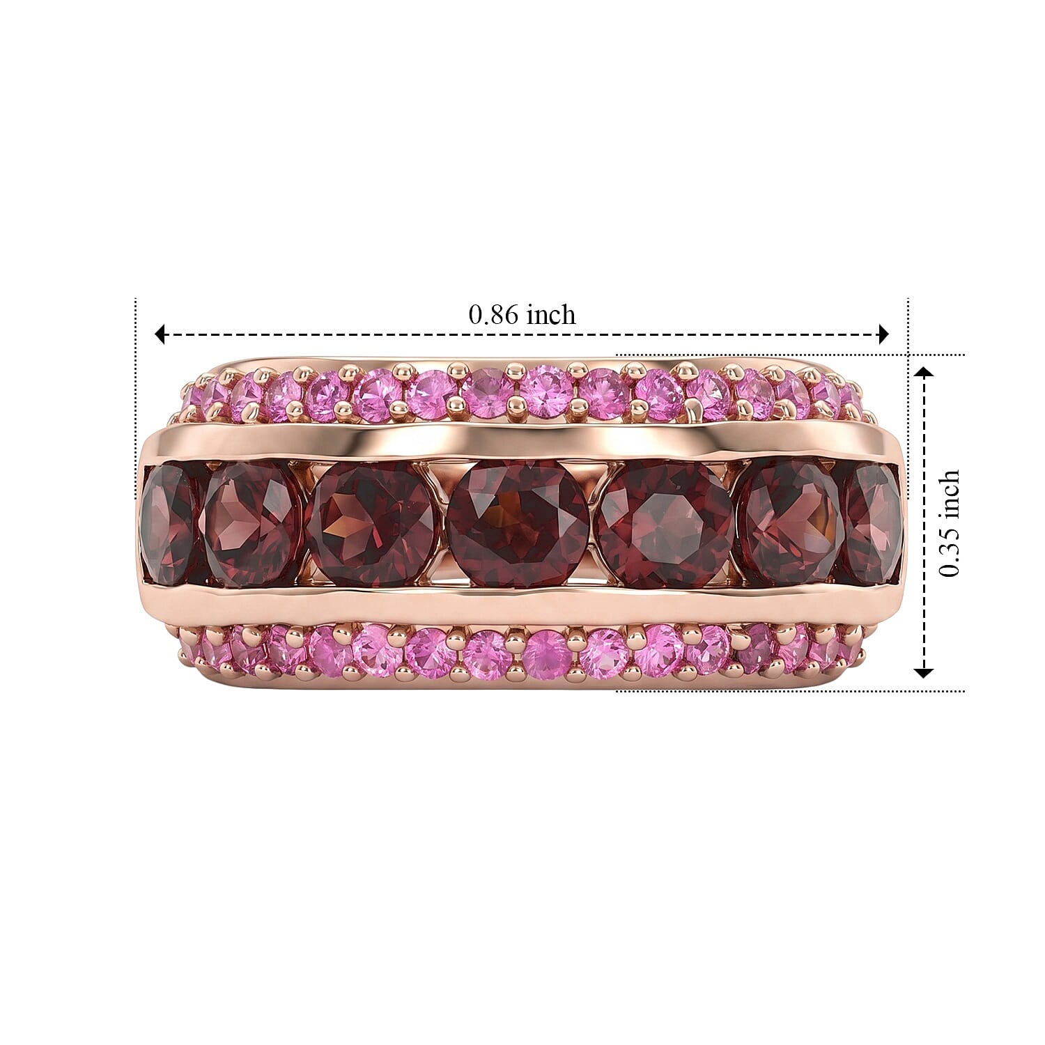 D'Joy AAA Red Zircon and Madagascar Pink Sapphire 3.00 ctw Half Eternity Band Ring in 18K Vermeil Rose Gold Over Sterling Silver (Size 6.0)