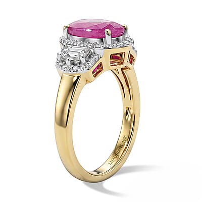 Premium Montepuez Ruby and Luxuriant Lab Grown Diamond (VS) 3.00 ctw Scarlet Shine Ring in 10K Yellow Gold (Size 5.0)