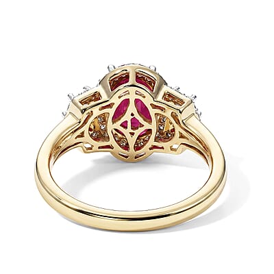 Premium Montepuez Ruby and Luxuriant Lab Grown Diamond (VS) 3.00 ctw Scarlet Shine Ring in 10K Yellow Gold (Size 5.0)