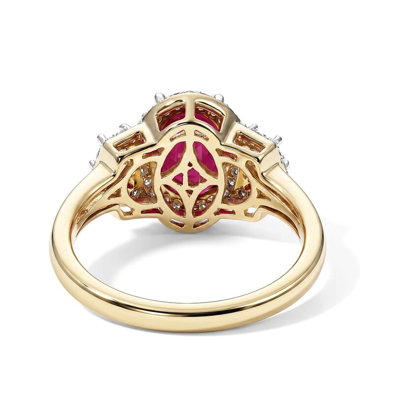 Premium Montepuez Ruby and Luxuriant Lab Grown Diamond (VS) 3.00 ctw Scarlet Shine Ring in 10K Yellow Gold (Size 5.0)