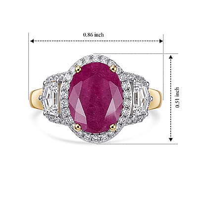 Premium Montepuez Ruby and Luxuriant Lab Grown Diamond (VS) 3.00 ctw Scarlet Shine Ring in 10K Yellow Gold (Size 5.0)