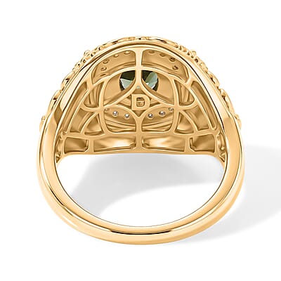 D'Joy Premium Natural Green Apatite and Moissanite 1.35 ctw Nature's Embrace Ring in 18K Vermeil Yellow Gold Over Sterling Silver (Size 6.0)