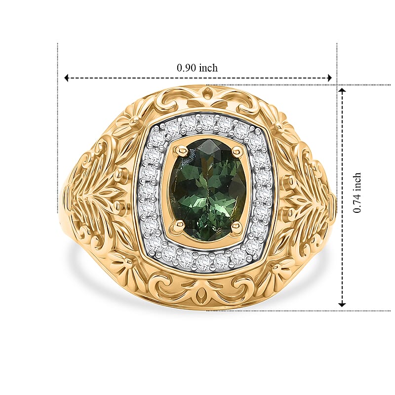 D'Joy Premium Natural Green Apatite and Moissanite 1.35 ctw Ring in 18K Vermeil Yellow Gold Over Sterling Silver (Size 8.0)