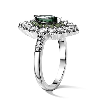 D'Joy Premium Natural Green Apatite and Moissanite 1.30 ctw Leaf of Grace Ring in Rhodium Over Sterling Silver (Size 6.0)