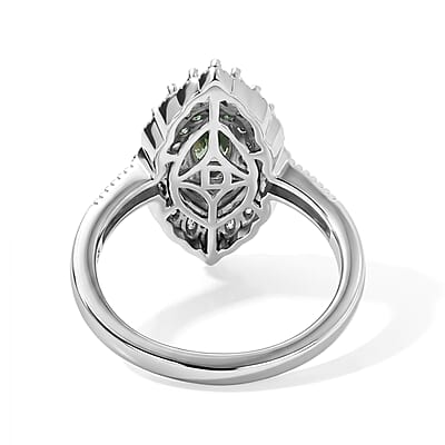 D'Joy Premium Natural Green Apatite and Moissanite 1.30 ctw Leaf of Grace Ring in Rhodium Over Sterling Silver (Size 6.0)