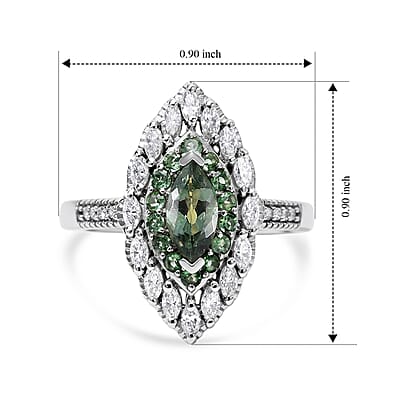 D'Joy Premium Natural Green Apatite and Moissanite 1.30 ctw Leaf of Grace Ring in Rhodium Over Sterling Silver (Size 6.0)