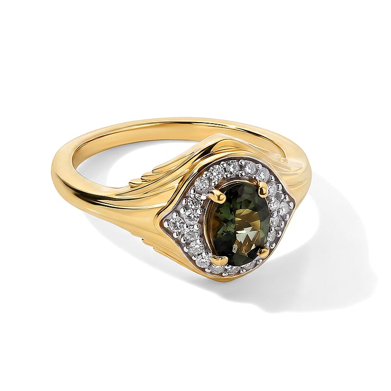 D'Joy Premium Natural Green Apatite and Moissanite 1.00 ctw Nature's Canopy Ring in 18K Vermeil Yellow Gold Over Sterling Silver (Size 5.0)