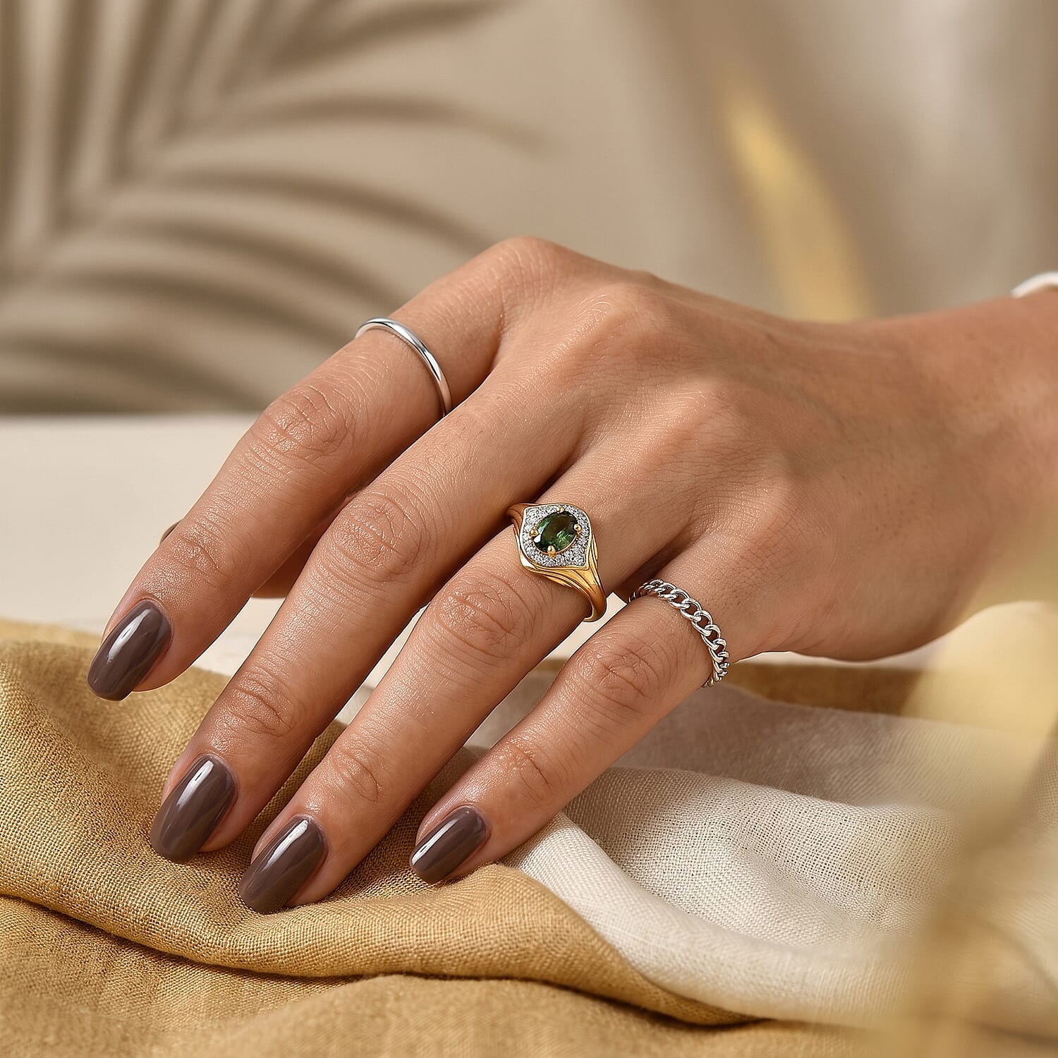 D'Joy Premium Natural Green Apatite and Moissanite 1.00 ctw Nature's Canopy Ring in 18K Vermeil Yellow Gold Over Sterling Silver (Size 5.0)