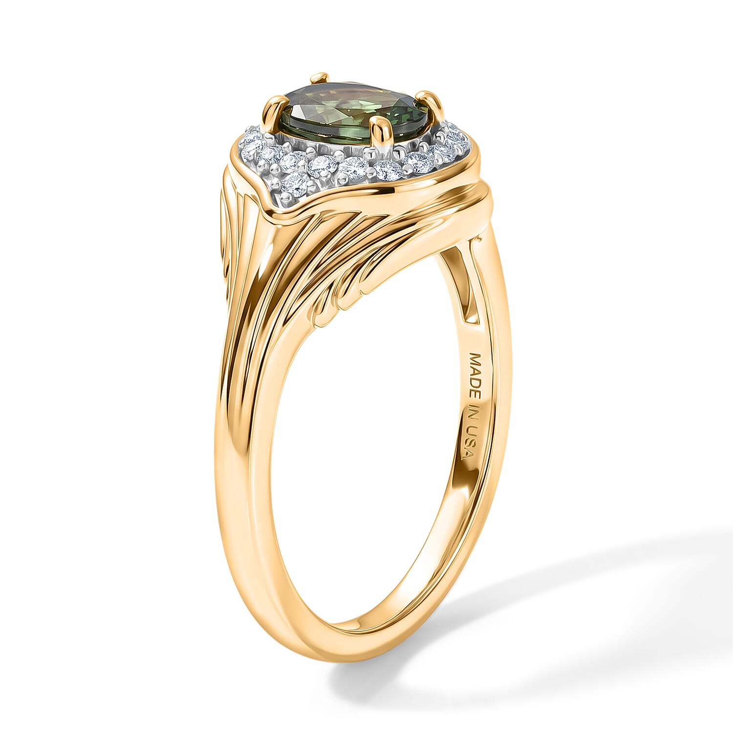 D'Joy Premium Natural Green Apatite and Moissanite 1.00 ctw Nature's Canopy Ring in 18K Vermeil Yellow Gold Over Sterling Silver (Size 5.0)
