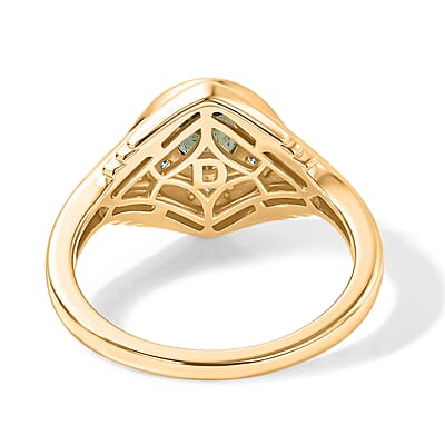 D'Joy Premium Natural Green Apatite and Moissanite 1.00 ctw Nature's Canopy Ring in 18K Vermeil Yellow Gold Over Sterling Silver (Size 5.0)