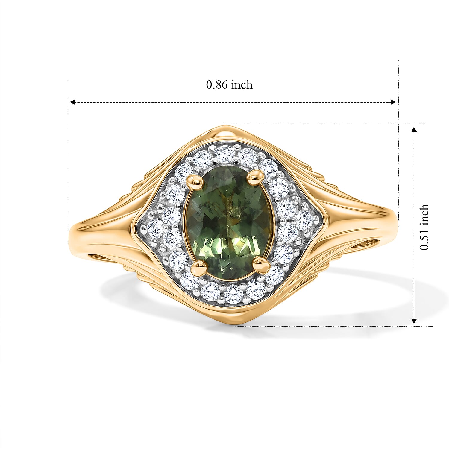 D'Joy Premium Natural Green Apatite and Moissanite 1.00 ctw Nature's Canopy Ring in 18K Vermeil Yellow Gold Over Sterling Silver (Size 5.0)
