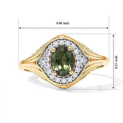D'Joy Premium Natural Green Apatite and Moissanite 1.00 ctw Nature's Canopy Ring in 18K Vermeil Yellow Gold Over Sterling Silver (Size 5.0)
