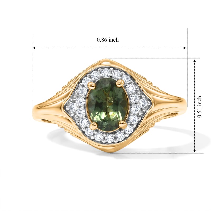 D'Joy Premium Natural Green Apatite and Moissanite 1.00 ctw Nature's Canopy Ring in 18K Vermeil Yellow Gold Over Sterling Silver (Size 5.0)