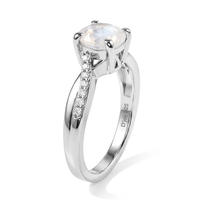 D'Joy Rainbow Moonstone and White Zircon 1.50 ctw Ring in Rhodium Over Sterling Silver (Size 6.0)