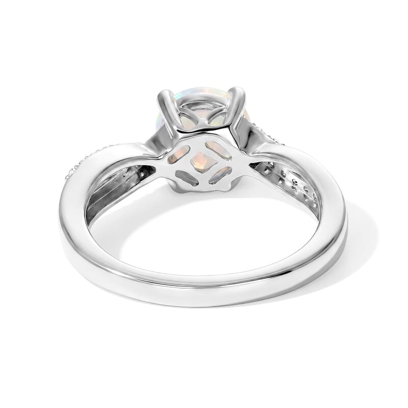 D'Joy Rainbow Moonstone and White Zircon 1.50 ctw Ring in Rhodium Over Sterling Silver (Size 6.0)