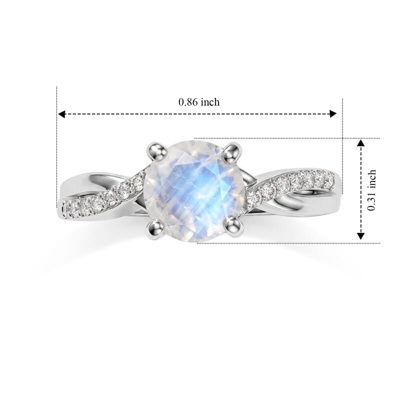 D'Joy Rainbow Moonstone and White Zircon 1.50 ctw Ring in Rhodium Over Sterling Silver (Size 8.0)