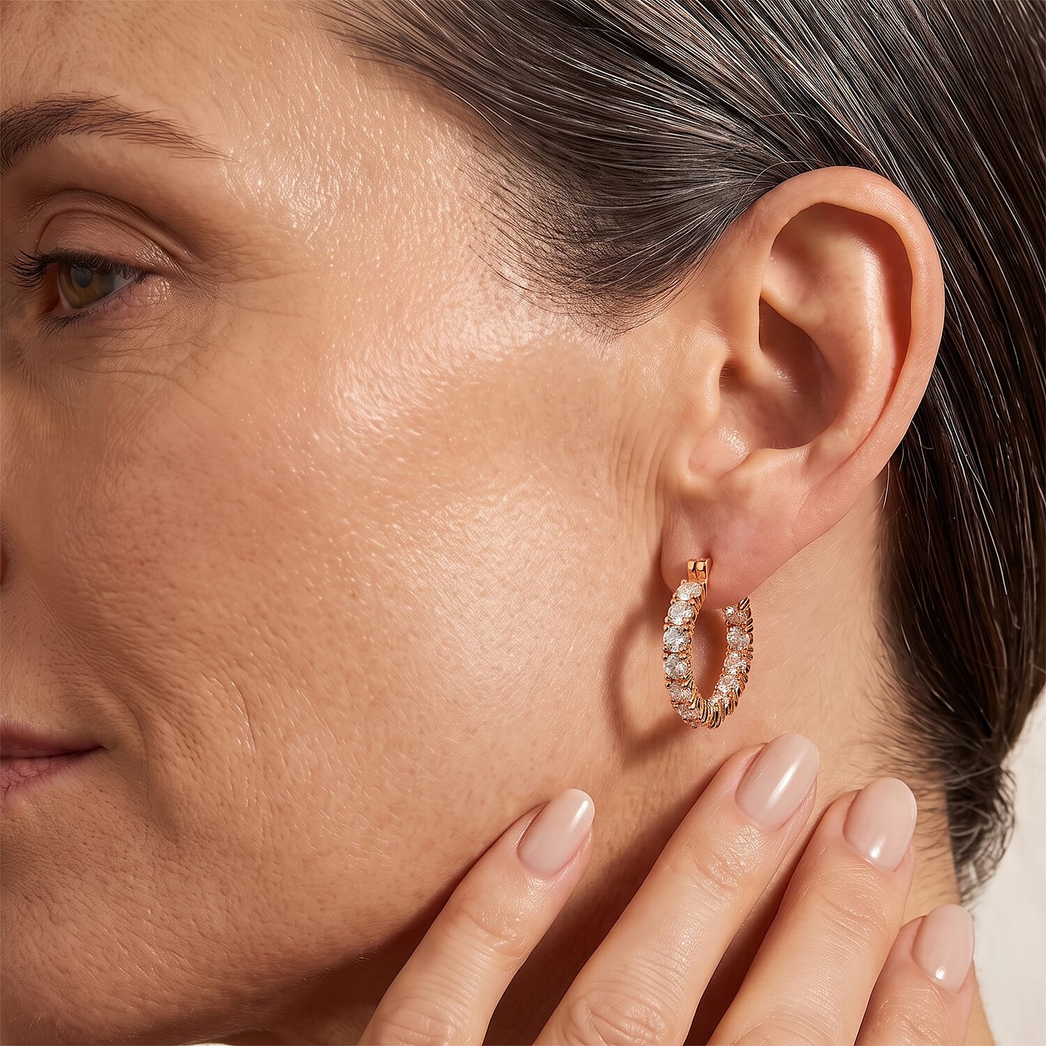 EverTrue Moissanite 2.90 ctw Sparkle Hoop Earrings in 18K RG Plated