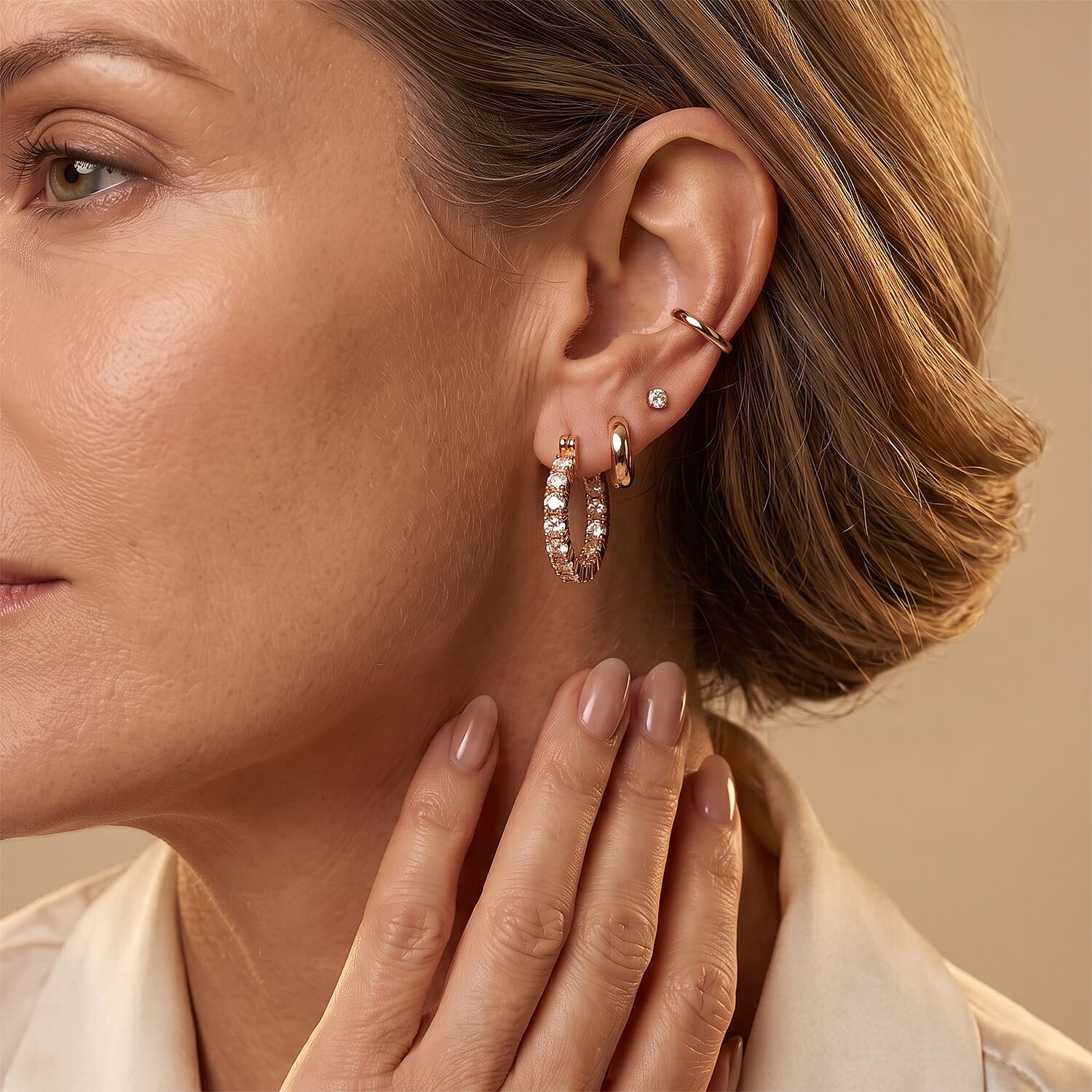 EverTrue Moissanite 2.90 ctw Sparkle Hoop Earrings in 18K RG Plated