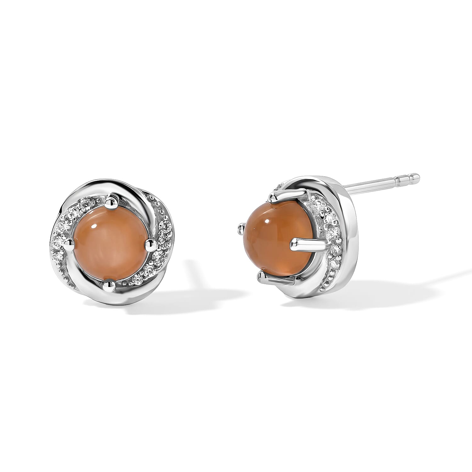 D'Joy Orange Moonstone and White Zircon 2.10 ctw Earrings in Rhodium Over Sterling Silver