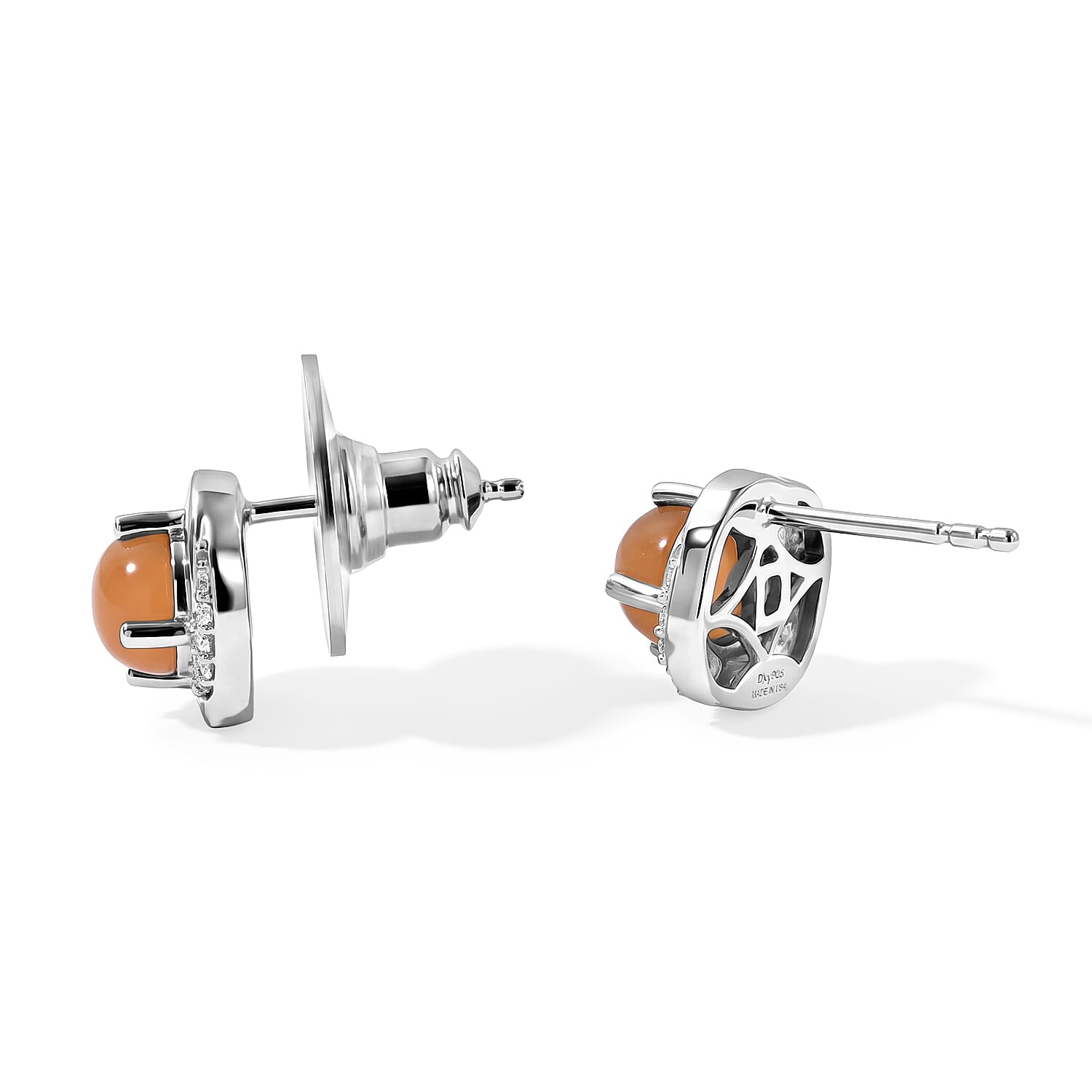 D'Joy Orange Moonstone and White Zircon 2.10 ctw Earrings in Rhodium Over Sterling Silver